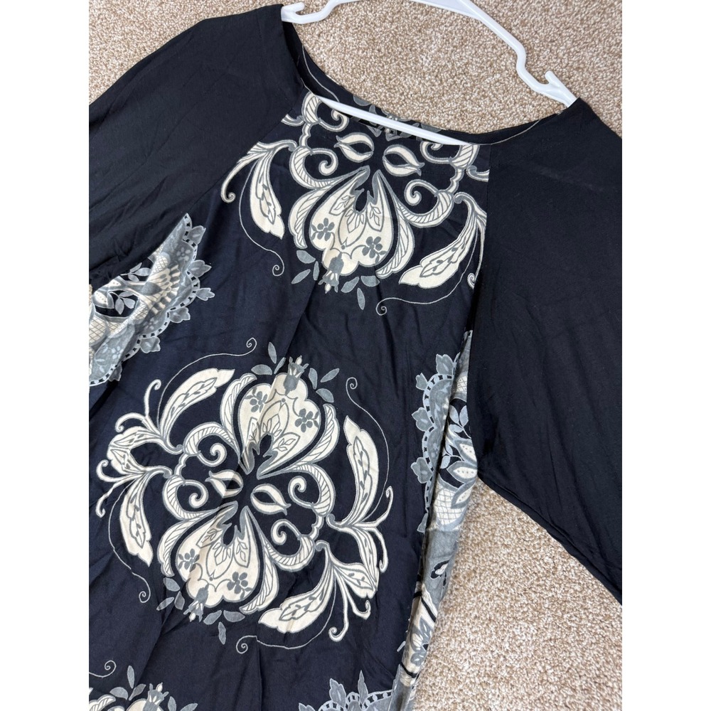 NEW Angie Dress Womens Black White Damask Medallion Raglan Sleeve Mini M Boho